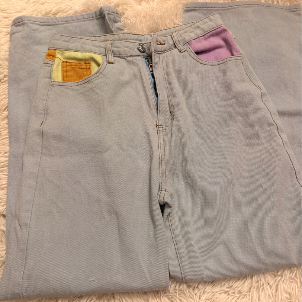 Cider Women's Straight Leg Jeans with Colorful Patches